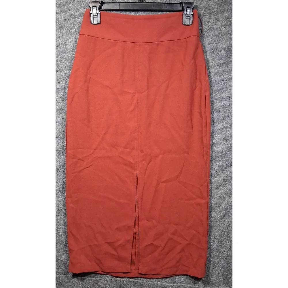 Express Womens‎ Rust Orange Front Slit Midi Pencil Skirt Size 2 007738915